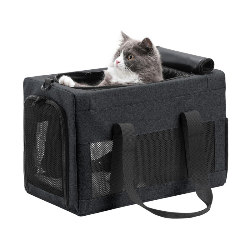 V888-ELOSUNG35870-202508121535-00 Sturdy & Breathable Pet Carrier for Small Cats & Dogs - Collapsible Travel Bag with Steel Frame, Safety Locks & Sunshade(black) - Image 1