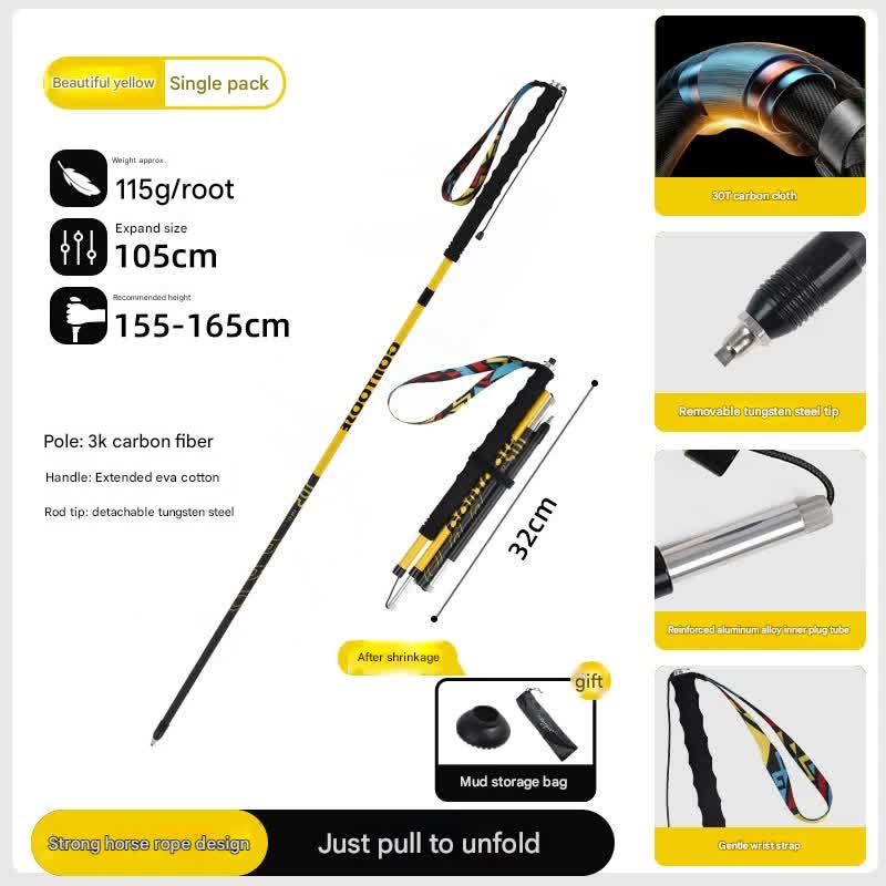 V888-ELOSUNG35931-202508300020-00 Ultralight Carbon Fiber Foldable Trail Running & Hiking Pole(yellow Recommended height range 155-165cm) - Image 1