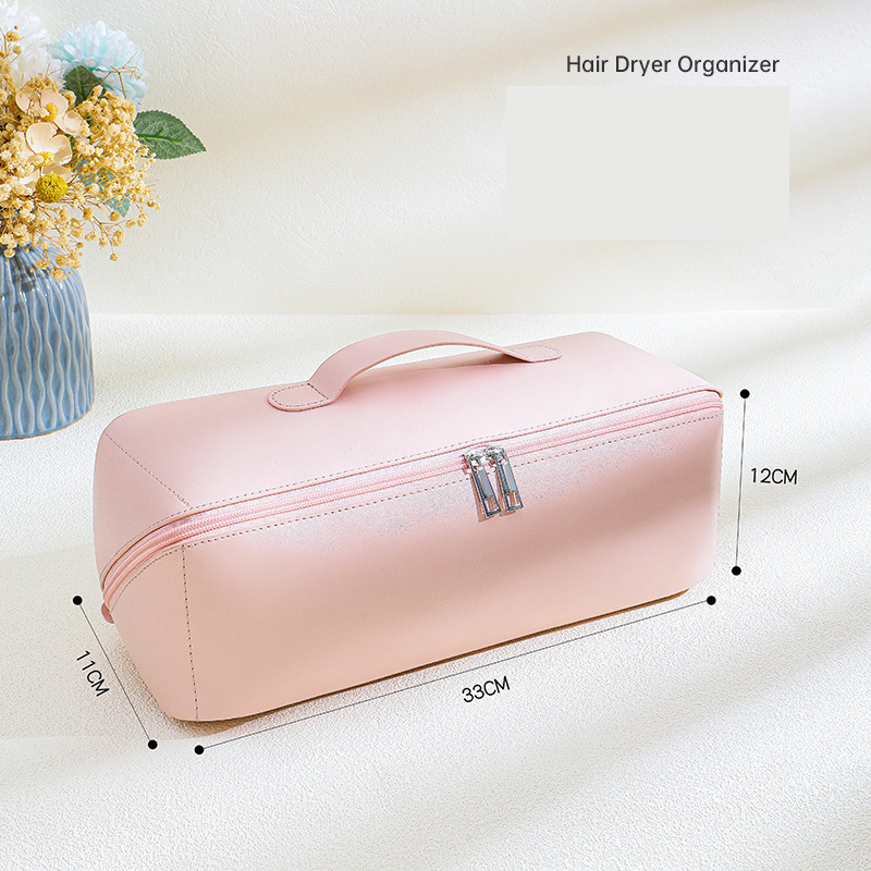 V888-ELOSUNG36060-202507281647-00 Pink Premium PU Leather Travel Case for Hair Styling Tools - Double Layer Waterproof Organizer Bag for Hair Dryer, Curler & Straightener - Image 1