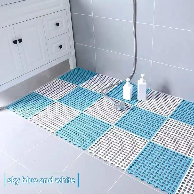 V888-ELOSUNG36089-202507301015-00 Sky Blue And White DIY Interlocking Non-Slip Floor Tiles - 18-Pack PVC Drainage Mat for Shower & Bathroom Safety - Image 1