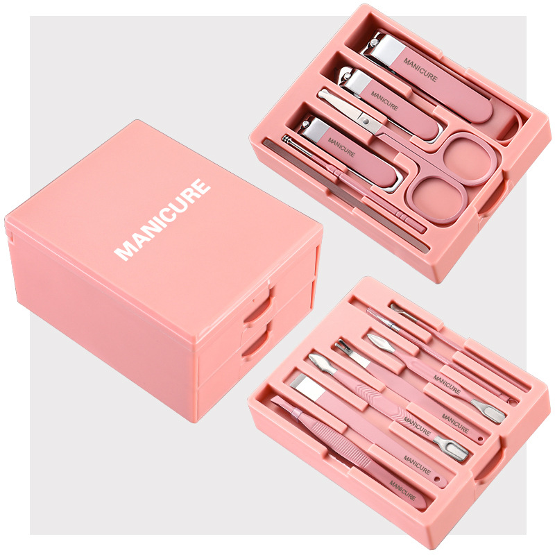 V888-ELOSUNG36171-202508071511-00 Pink Premium 13-in-1 Manicure & Grooming Kit - Professional Carbon Steel Pedicure Set with Dual-Drawer Case & Mirror - Image 1