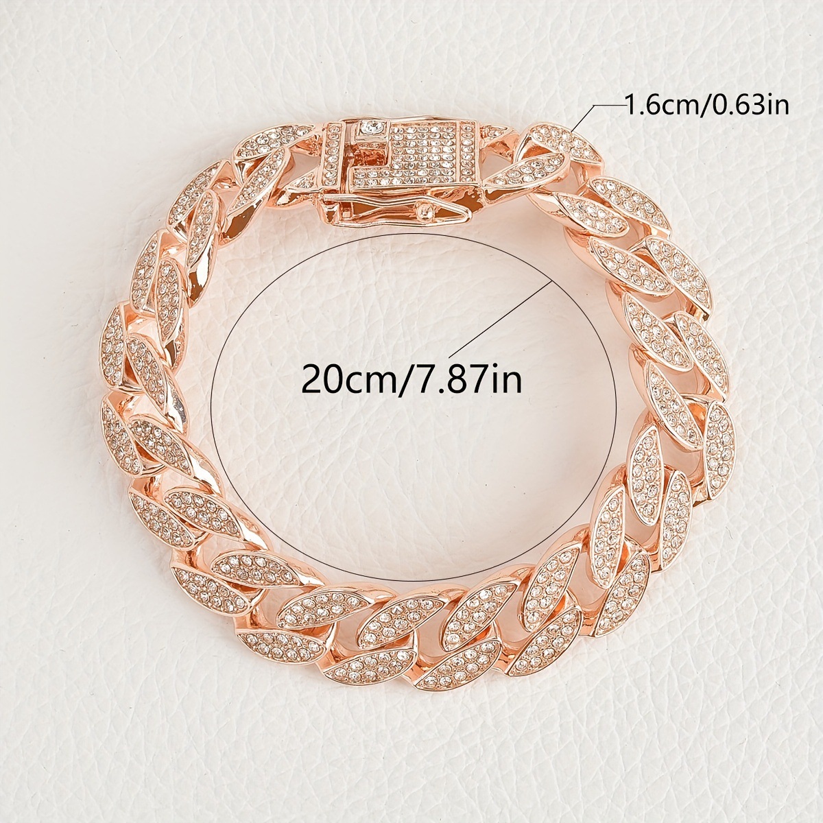 V888-ELOSUNG36309-202508191025-00 Rose Gold 16mm Iced Out Cuban Link Bracelet - Heavy Paved Rhinestone Hip Hop Chain for Men - Image 1