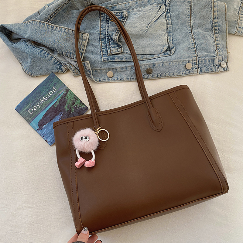 V888-ELOSUNG36380-202509021110-00 Brown Chic Large Capacity Tote Bag - PU Leather Commuter Shoulder Handbag for Women - Image 1