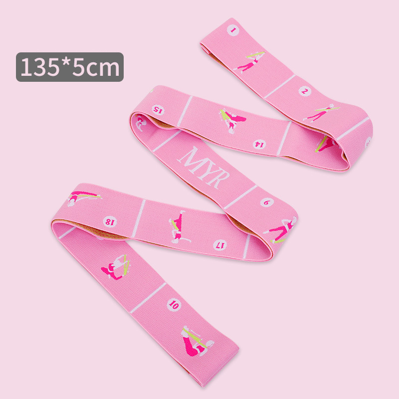 V888-ELOSUNG36399-202509041431-00 Pink Instructional Yoga Stretch Strap with Embroidered Pose Guide - 11-Loop Flexibility Band - Image 1