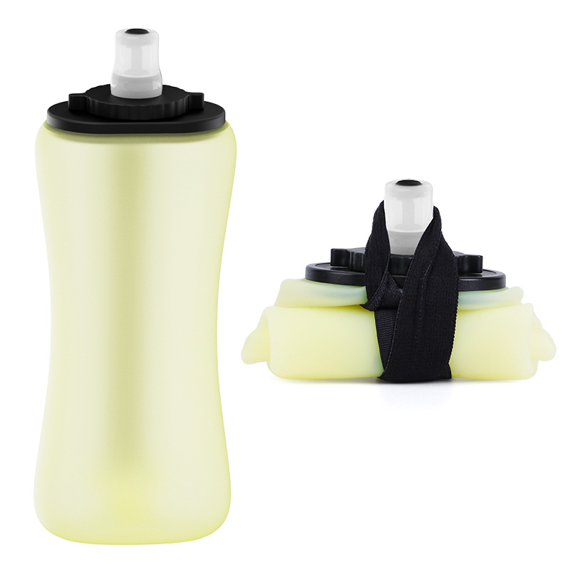 V888-ELOSUNG36434-202509081039-00 Yellow Collapsible Handheld Running Flask - 350ml Lightweight Silicone Water Bottle with Bite Valve - Image 1