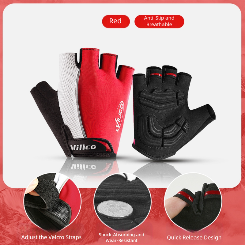 V888-ELOSUNG36460-202509091721-00 Size M Red Padded Half-Finger Cycling Gloves - Breathable Shock-Absorbing Workout Gloves for Gym & Fitness - Image 1