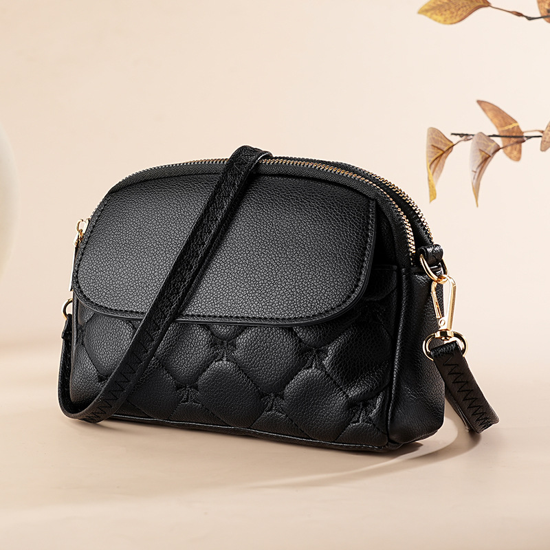 V888-ELOSUNG36482-202509121010-00 Black Chic Quilted Crossbody Bag - Multi-Compartment PU Leather Shoulder Purse - Image 1