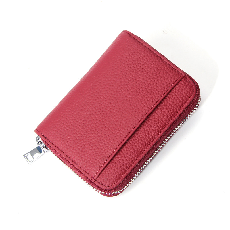 V888-ELOSUNG37001-202509081110-00 Genuine Leather RFID Blocking Accordion Card Holder & Coin Purse - Large Capacity Zip Wallet(red) - Image 1