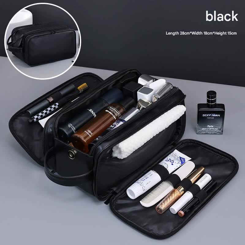V888-ELOSUNG37017-202509101430-00 Large Capacity PU Leather Toiletry Bag - Multi-Compartment Dopp Kit & Cosmetic Organizer(black) - Image 1