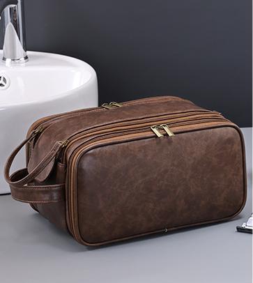 V888-ELOSUNG37019-202509101431-00 Large Capacity PU Leather Toiletry Bag - Multi-Compartment Dopp Kit & Cosmetic Organizer(Tan) - Image 1