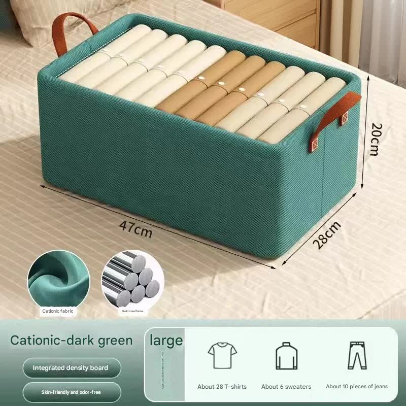 V888-ELOSUNG37080-202509220946-00 2pc Foldable Fabric Storage Bin with Steel Frame & Handles - 26L Stackable Closet Organizer(Green) - Image 1