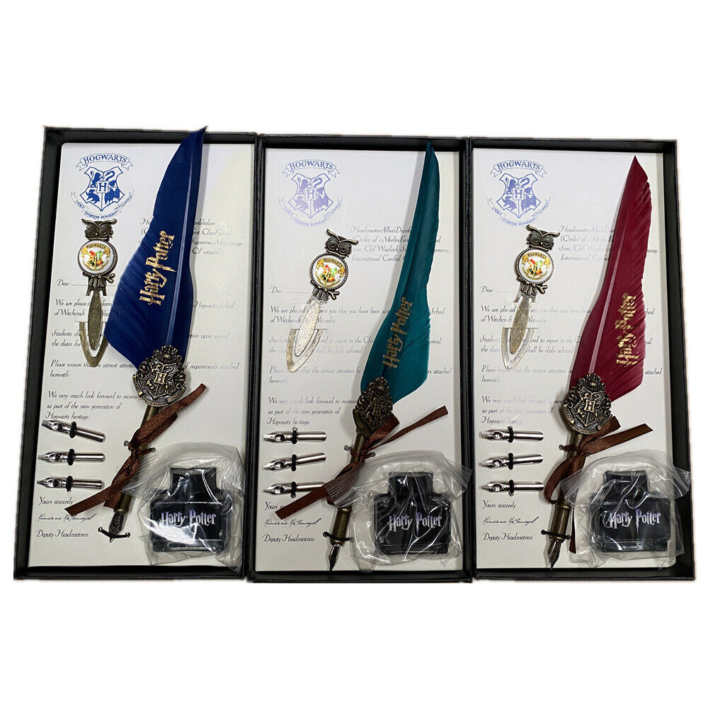 V922-AWD-B0501-HPSTAB-202508251145-00 Harry Potter Vintage Feather Dip Pen Writing Set with ink Calligraphy Quill Pen Gifts - NAVY BLUE - Image 1