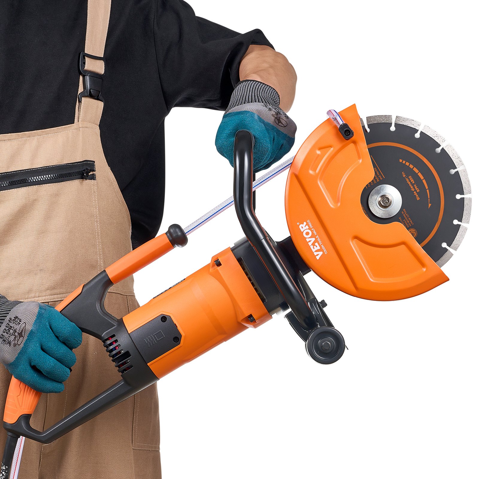 V952-D1800W9IN35INLPBQV3-202508011741-00 VEVOR Electric Concrete Saw, 9 in, 2000 W 15 A Motor Circular Saw Cutter with 3.5 in Cutting Depth, Wet/Dry Disk Saw Cutter Includes Water Line, Pump and Blade, for Stone, Brick - Image 1