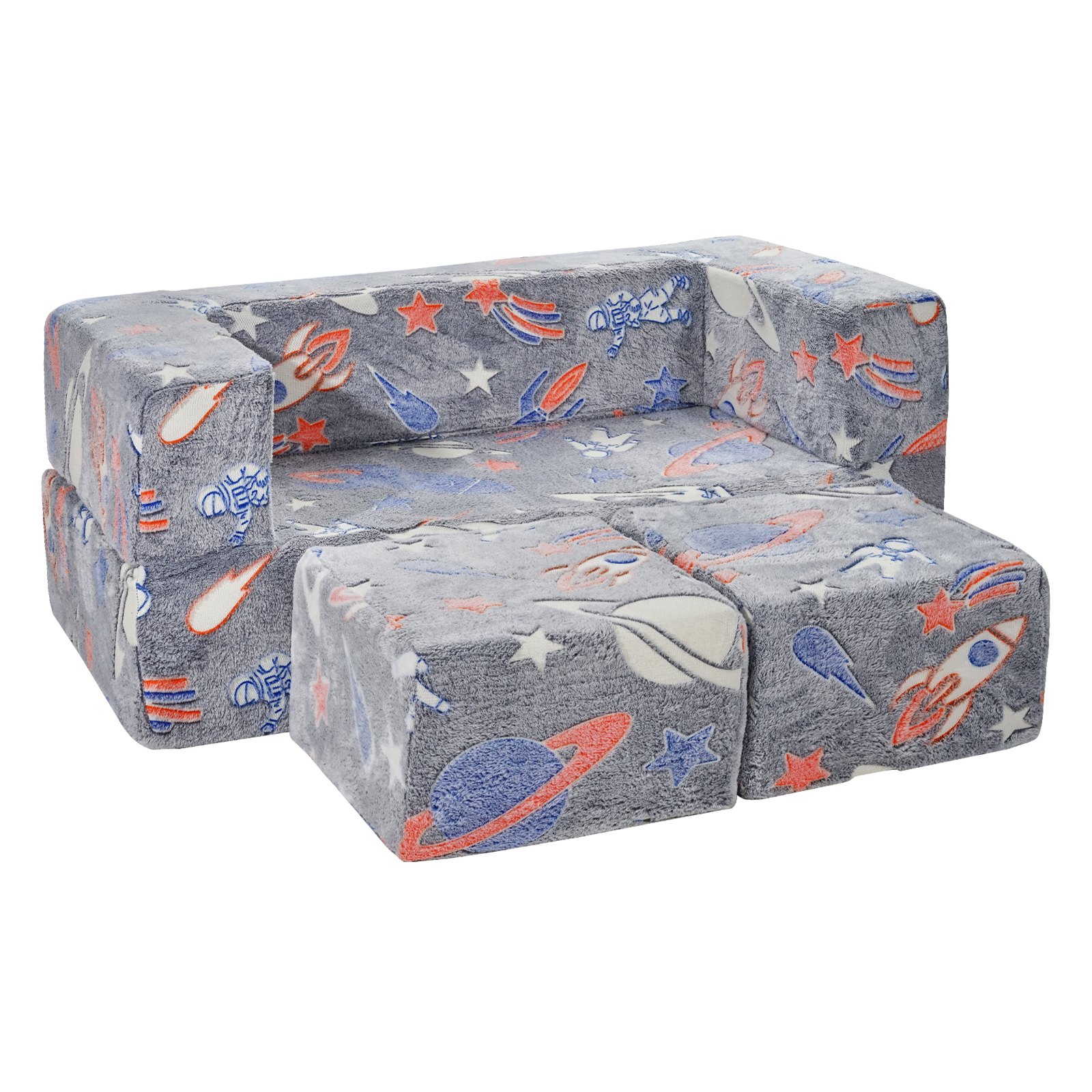 V952-ETSF411849YC8HY99V0-202507141221-00 VEVOR Modular Kids Play Couch 4Pcs DIY Glow in the Dark Toddler Chair Grey - Image 1