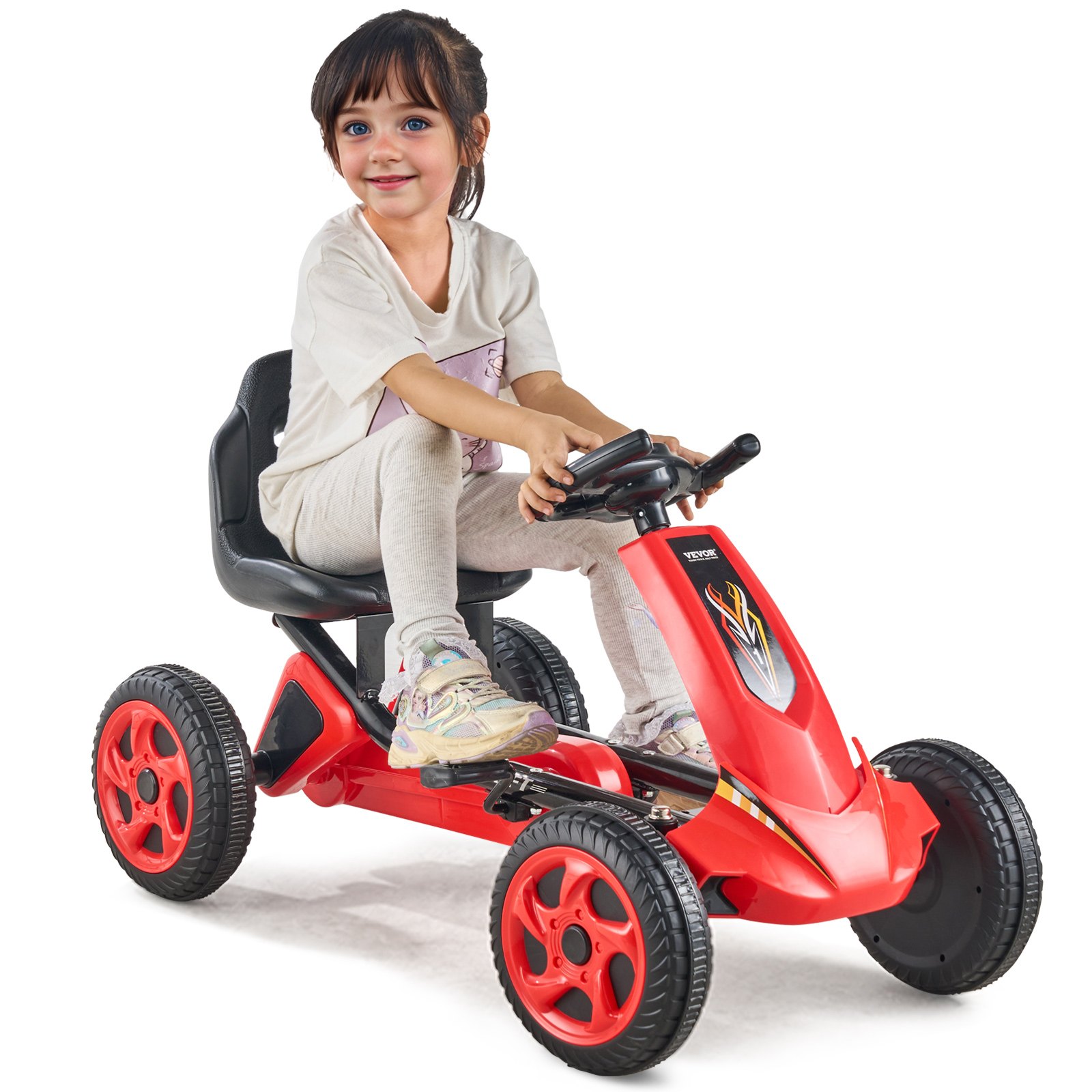 V952-ETTBCJTK38S6FXZBJV0-202507141211-00 VEVOR Go Kart 4 Wheel Pedal Ride On Toy for Kids Ages 3-8 Adjustable Seat Red - Image 1