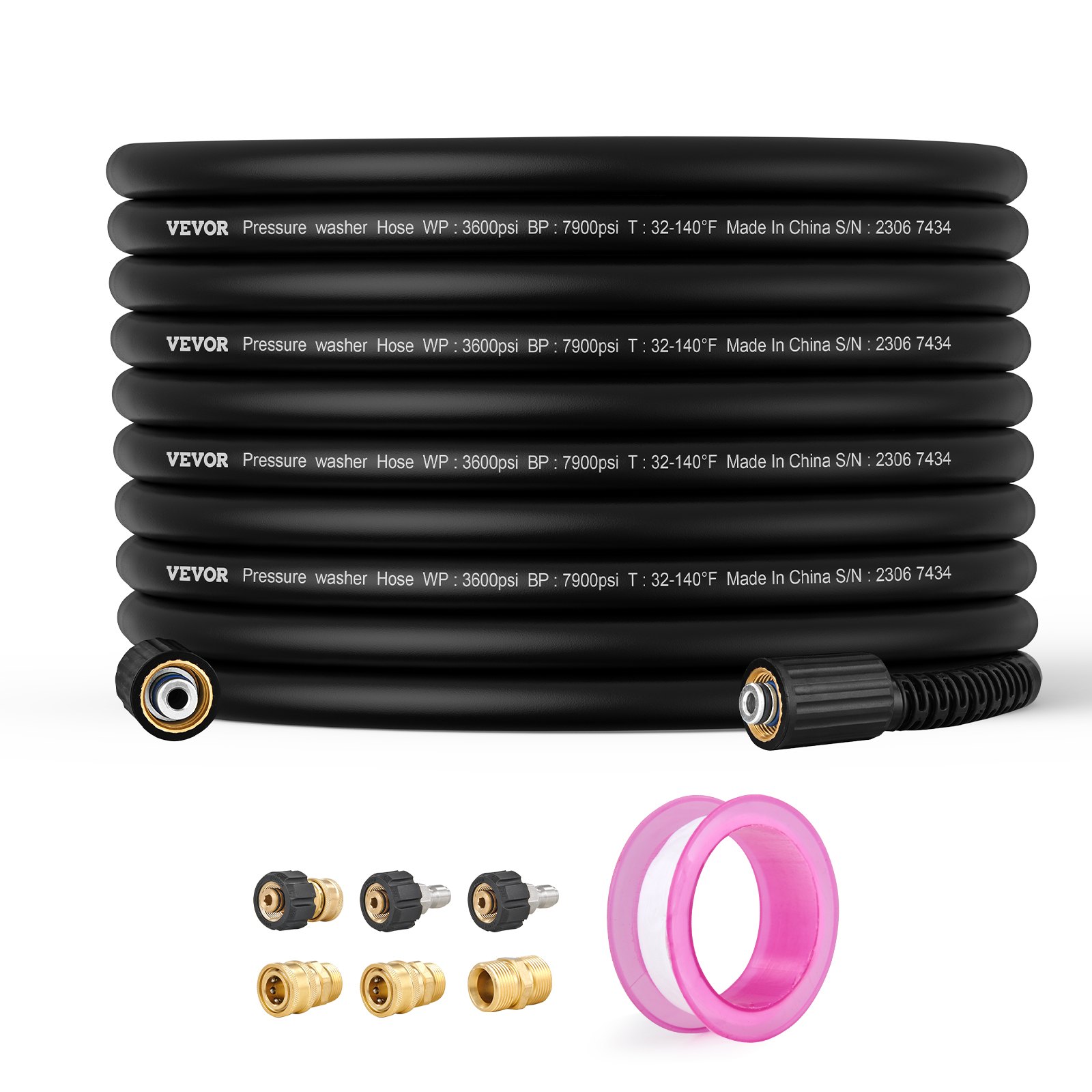 V952-GYQXRG100FT1FESK8V0-202507141528-00 VEVOR Pressure Washer Hose, 100FT, 1/4" Kink Free M22-14mm Brass Thread Replacement For Most Brand Pressure Washers, 3/4'' Bending Radius, 4200 PSI Heavy Duty Power Washer Extension Replacement Hose - Image 1