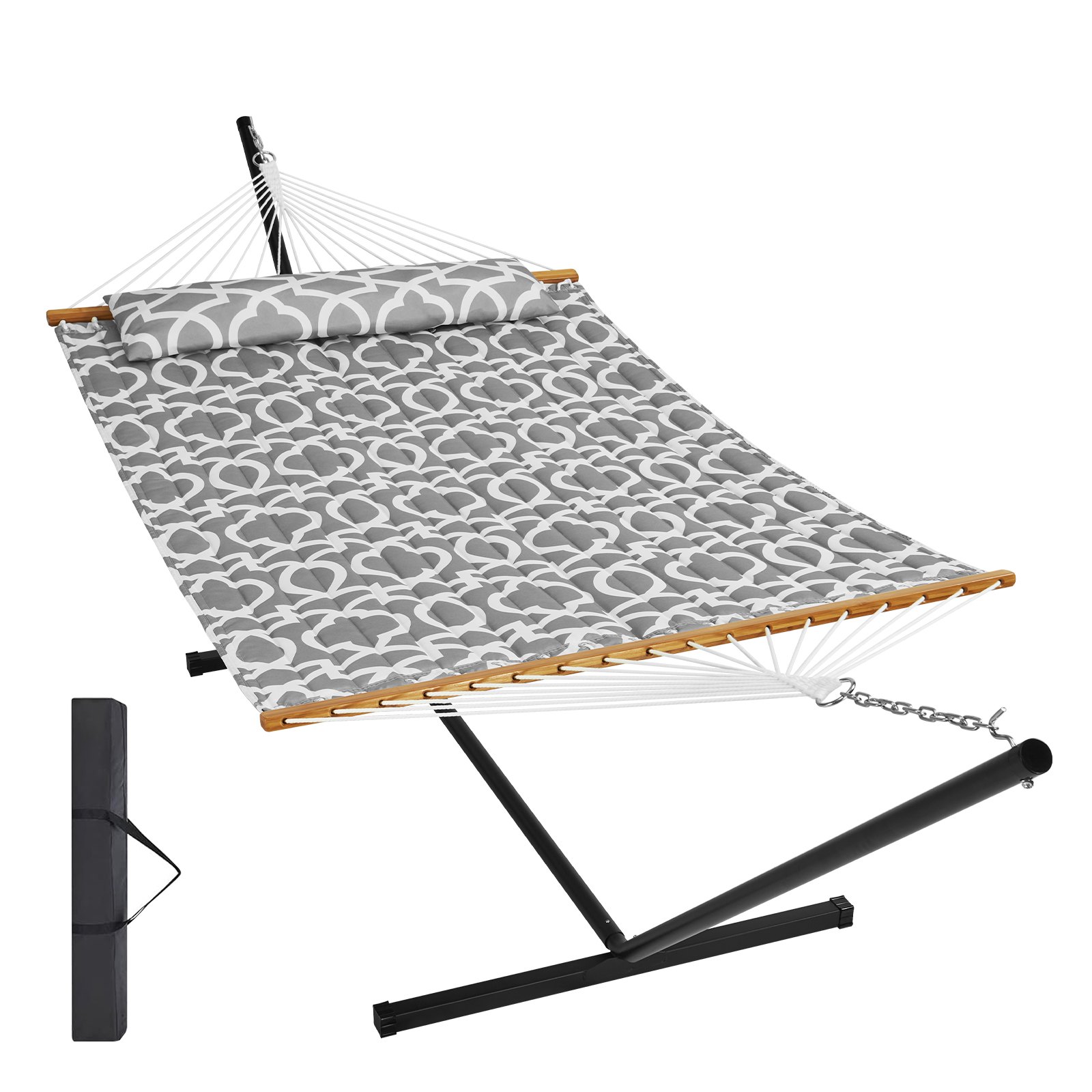 V952-HFDCHBSXHWTXK34ZTV0-202507141655-00 VEVOR Two Person Hammock with Stand Included Heavy Duty 480lb Capacity, Double Hammock with 12 FT Steel Stand and Portable Carrying Bag and Pillow, Freestanding Hammock for Outdoor Patio Yard Beach - Image 1