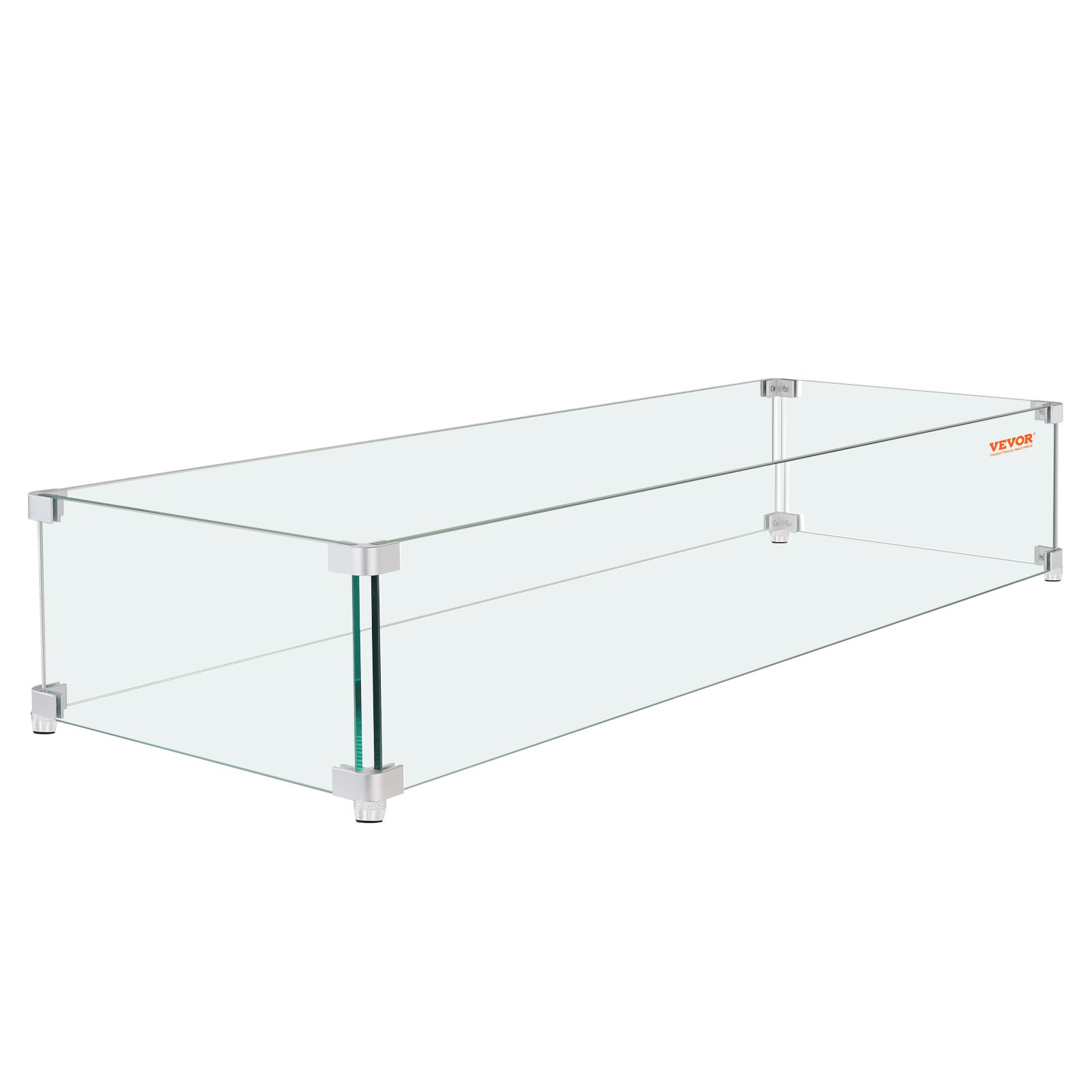 V952-HKFFZGHBLZFXHZGELV0-202508012311-00 VEVOR Gas Fire Pit Wind Guard for Square Fire Table, 595 x 190 x 165 mm Clear Tempered Wind Guard for Firepits, 8mm Thick Square Glass Shield, Glass Panel with Hard Corner Bracket & Feet - Image 1