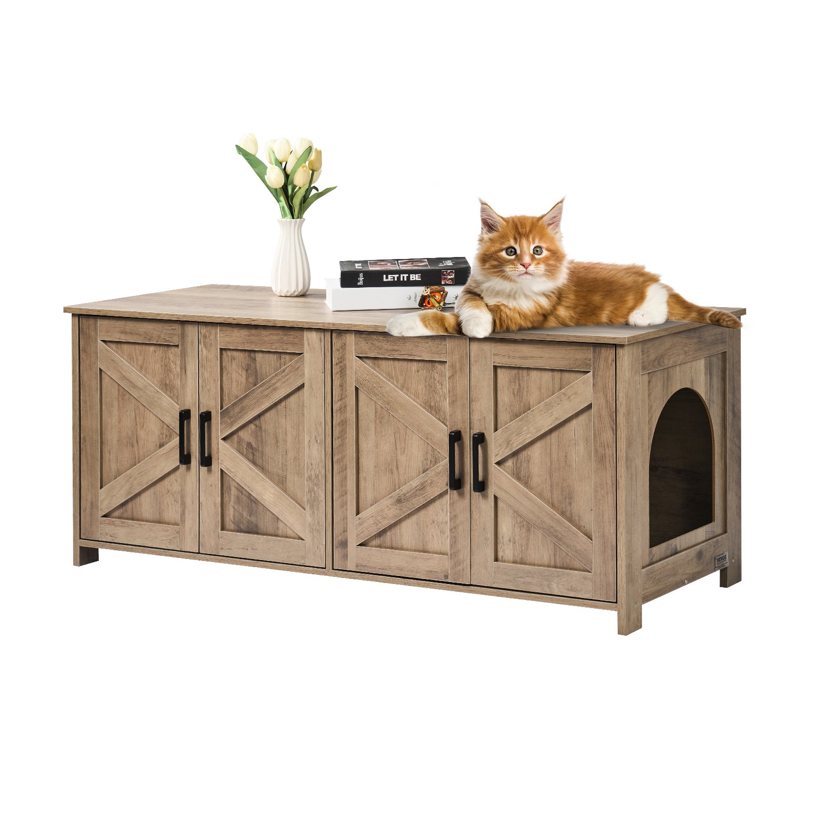 V952-JSDMMSPWQ472MXLF5V0-202507141527-00 VEVOR Cat Litter Box Enclosure Wooden Litter Box Furniture Hidden 2 Rooms Greige - Image 1