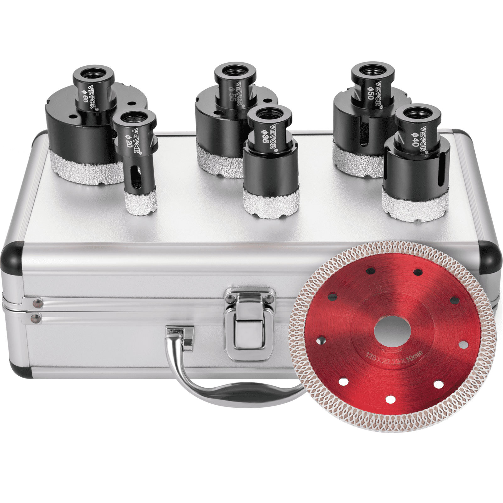 V952-JTQHJGSKZTJ62RWI8V0-202507141421-00 VEVOR Diamond Drill Bits 6PCS Diamond Hole Saw 20/35/40/50/55/68mm Tile Hole Saw Kit Vacuum Brazed Diamond Drill Bit 0.59in/15mm Segment Tile Hole Saw w Storage Case for Tile Ceramic Porcelain Marble - Image 1