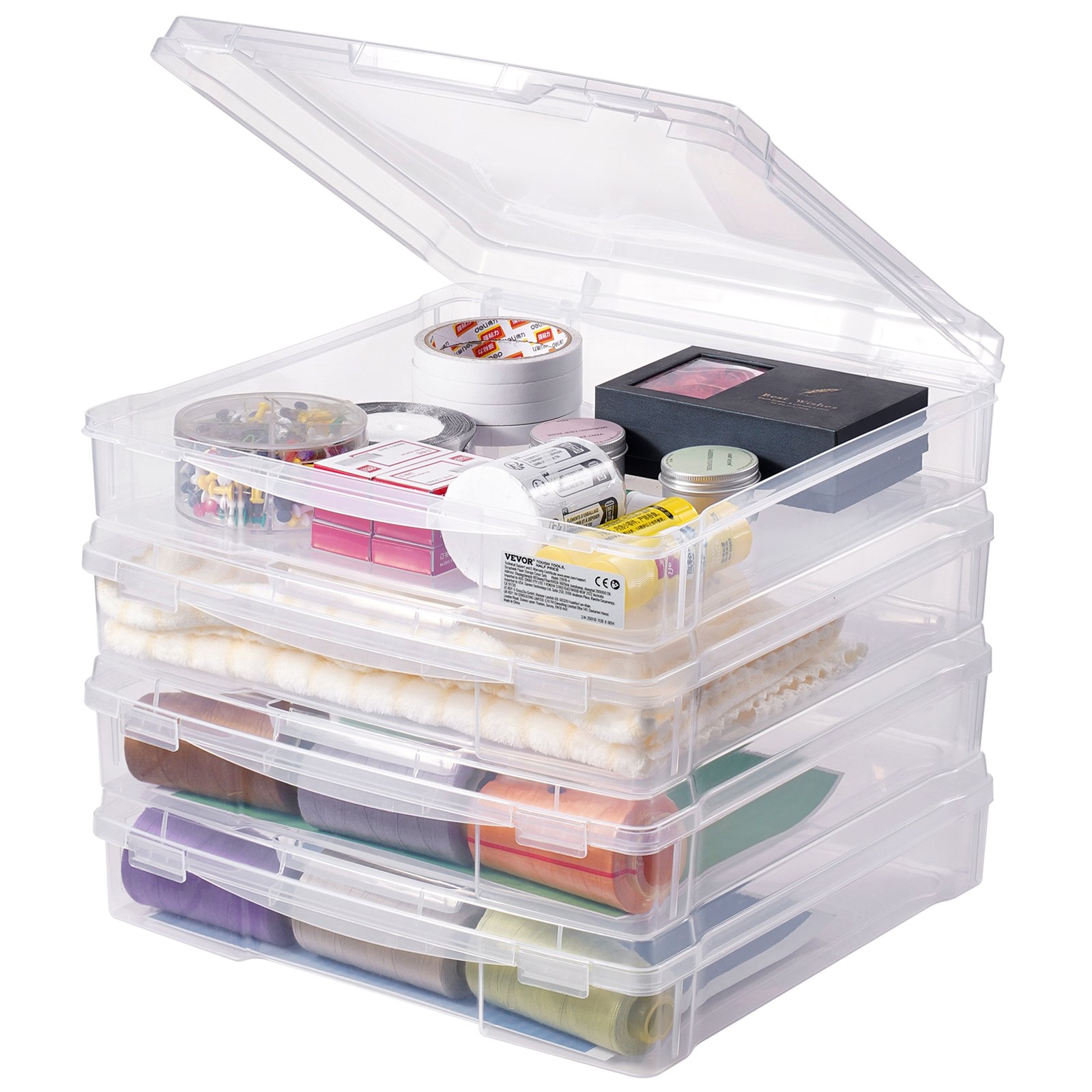 V952-JTZCCHTZBHTCKPJCFV0-202508012305-00 Scrapbook Paper Storage 4 Pack Stackable Plastic Board Game Boxes Clear Case - Image 1