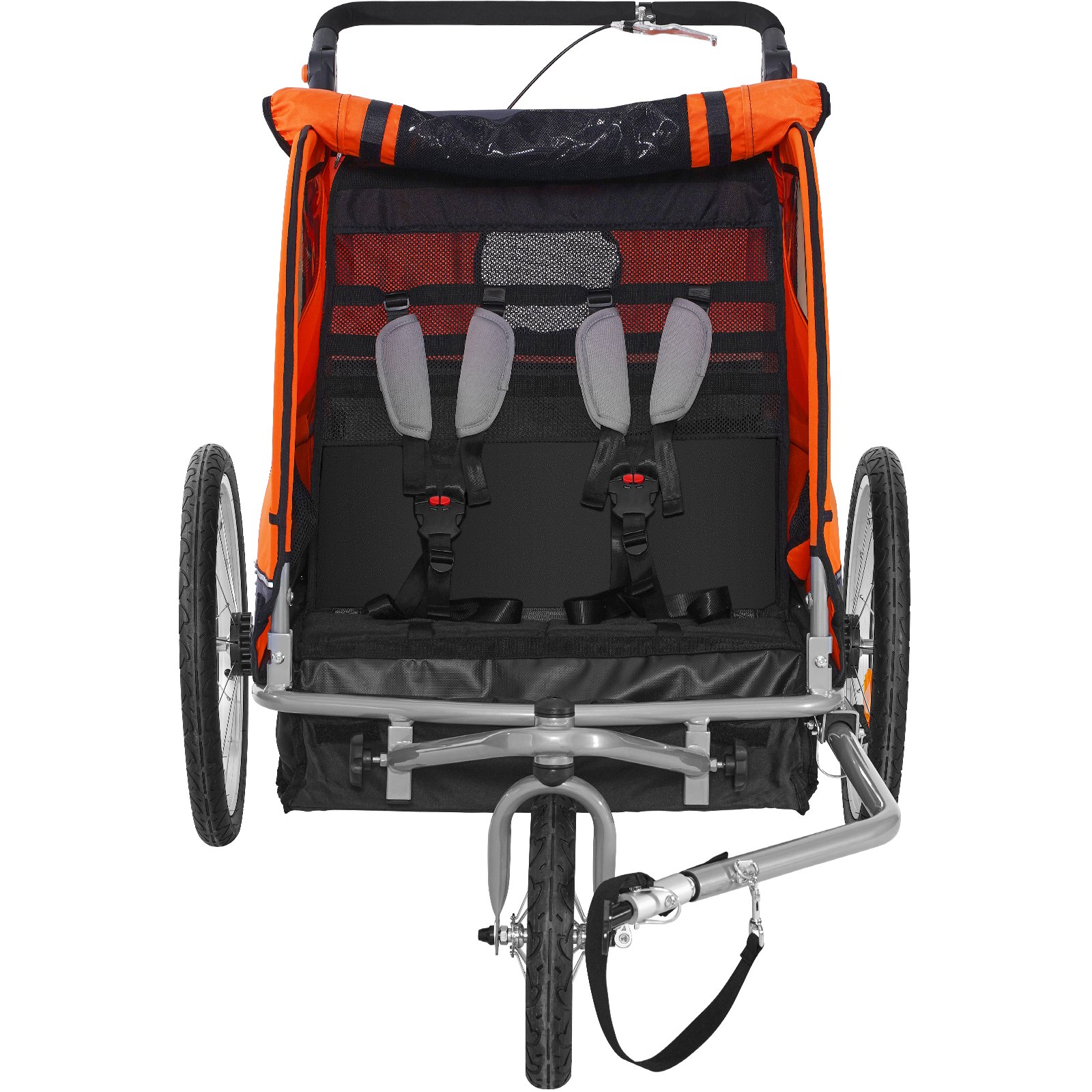 V952-LYS100B1020ILJ9NWV0-202507141515-00 VEVOR Bike Trailer for Toddlers, Kids, Double Seat, 40 kg Load, 2-In-1 Canopy Carrier Converts to Stroller, Tow Behind Foldable Child Bicycle Trailer with Universal Bicycle Coupler, Orange and Gray - Image 1
