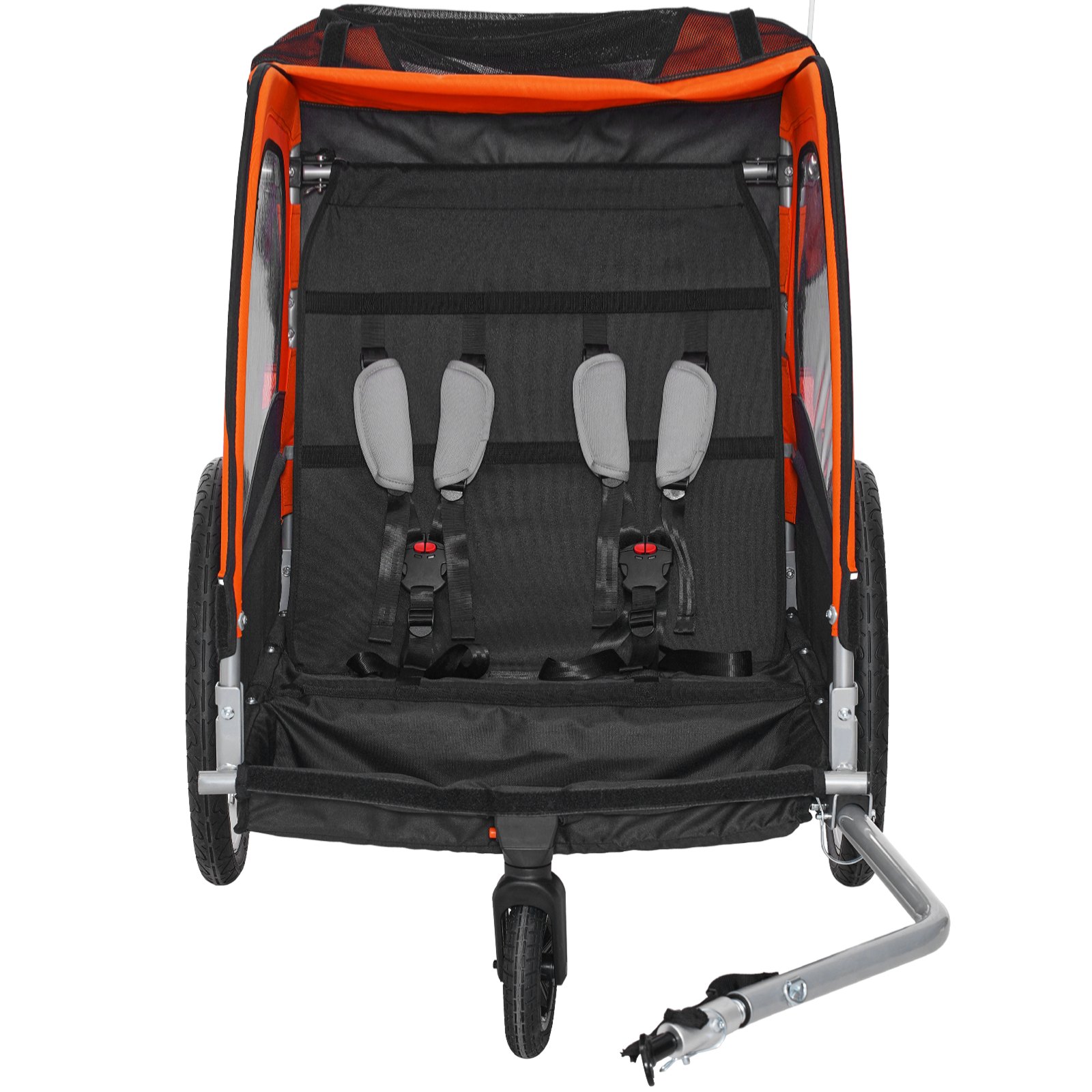V952-LYS2GHJG820IRLD5RV0-202507141511-00 VEVOR Bike Trailer for Toddlers, Kids, Double Seat, 45 kg Load, 2-In-1 Canopy Carrier Converts to Stroller, Tow Behind Foldable Child Bicycle Trailer with Universal Bicycle Coupler, Orange and Gray - Image 1