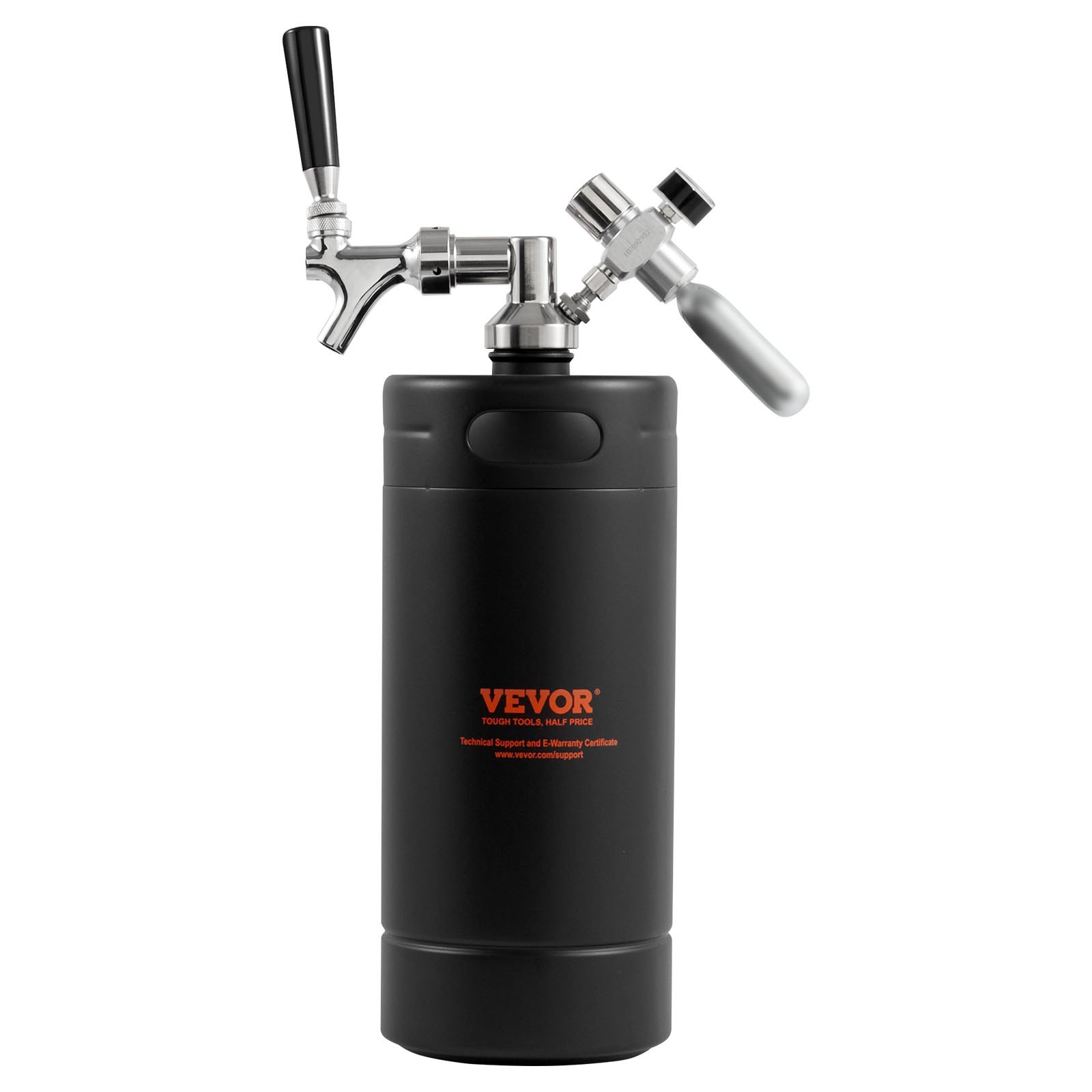 V952-MNPJTHSY128OZBCJQV0-202508020103-00 VEVOR Beer Growler Tap System, 4L Mini Keg, 304 Stainless Steel Pressurized Beer Growler, Keg Growler with Pressure Display, CO2 Regulator Faucet, Leak-Proof Ring For Draft, Homebrew, Craft Beer - Image 1