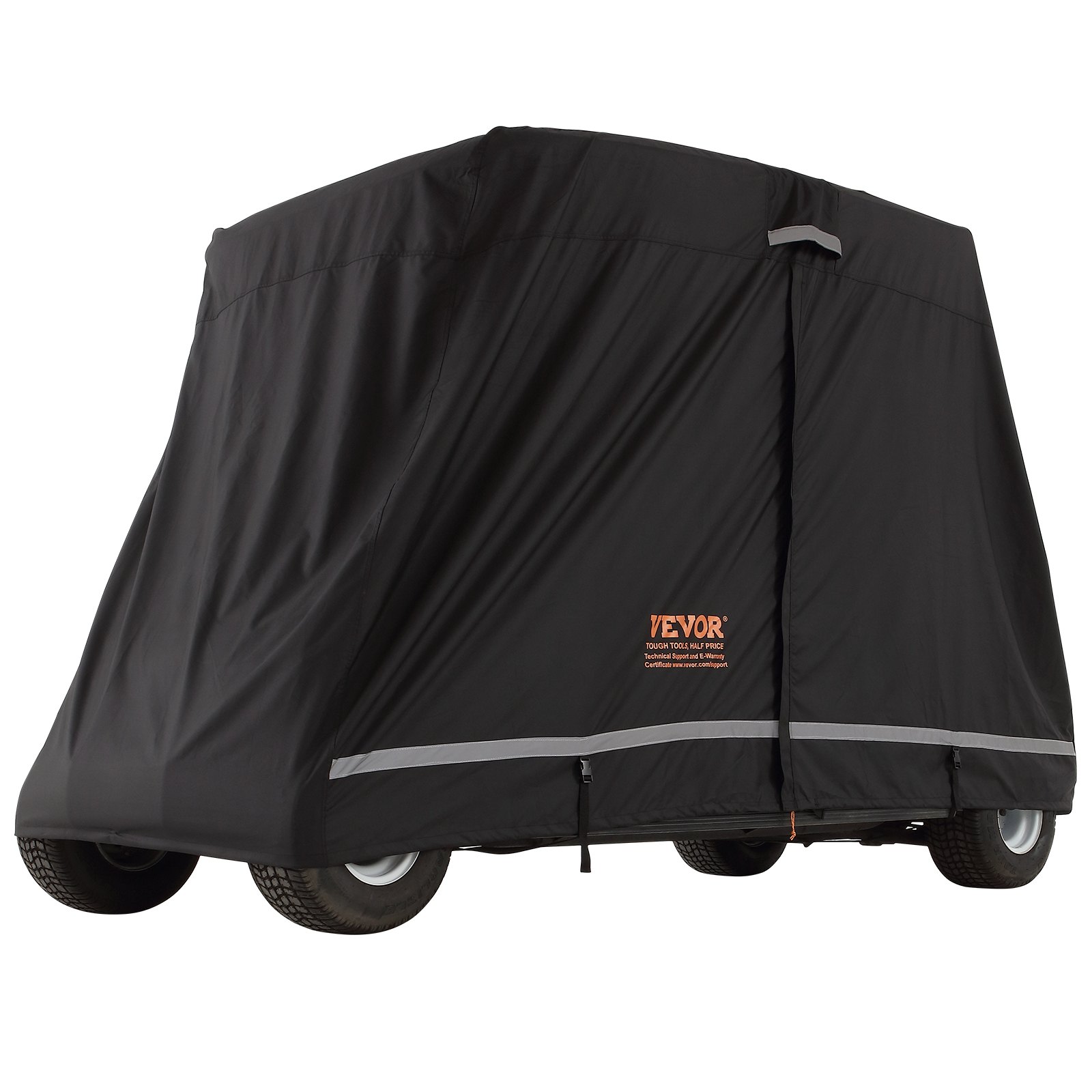 V952-QFBSGEFCZGMD5CKQGV0-202507141255-00 VEVOR 4 Passenger Golf Cart Cover, 600D Polyester Full Cover, Universal Fits for Most Brand Club Car Covers, Waterproof, Sunproof, and Dustproof Outdoor Golf Cart Cover with Three Zipper Doors, Black - Image 1