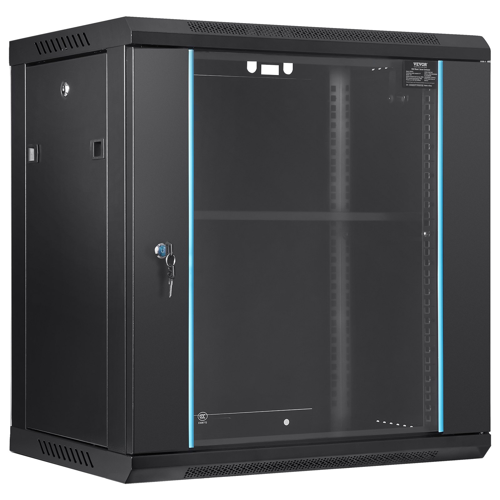 V952-WLJJGHB12U155L3S8V0-202507141511-00 VEVOR Wall Mount Network Server Cabinet, 393.7 mm Deep, Server Rack Cabinet Enclosure, 90.72 kg Max. Ground-mounted Load Capacity, with Locking Glass Door Side Panels, for IT Equipment, A/V Devices - Image 1