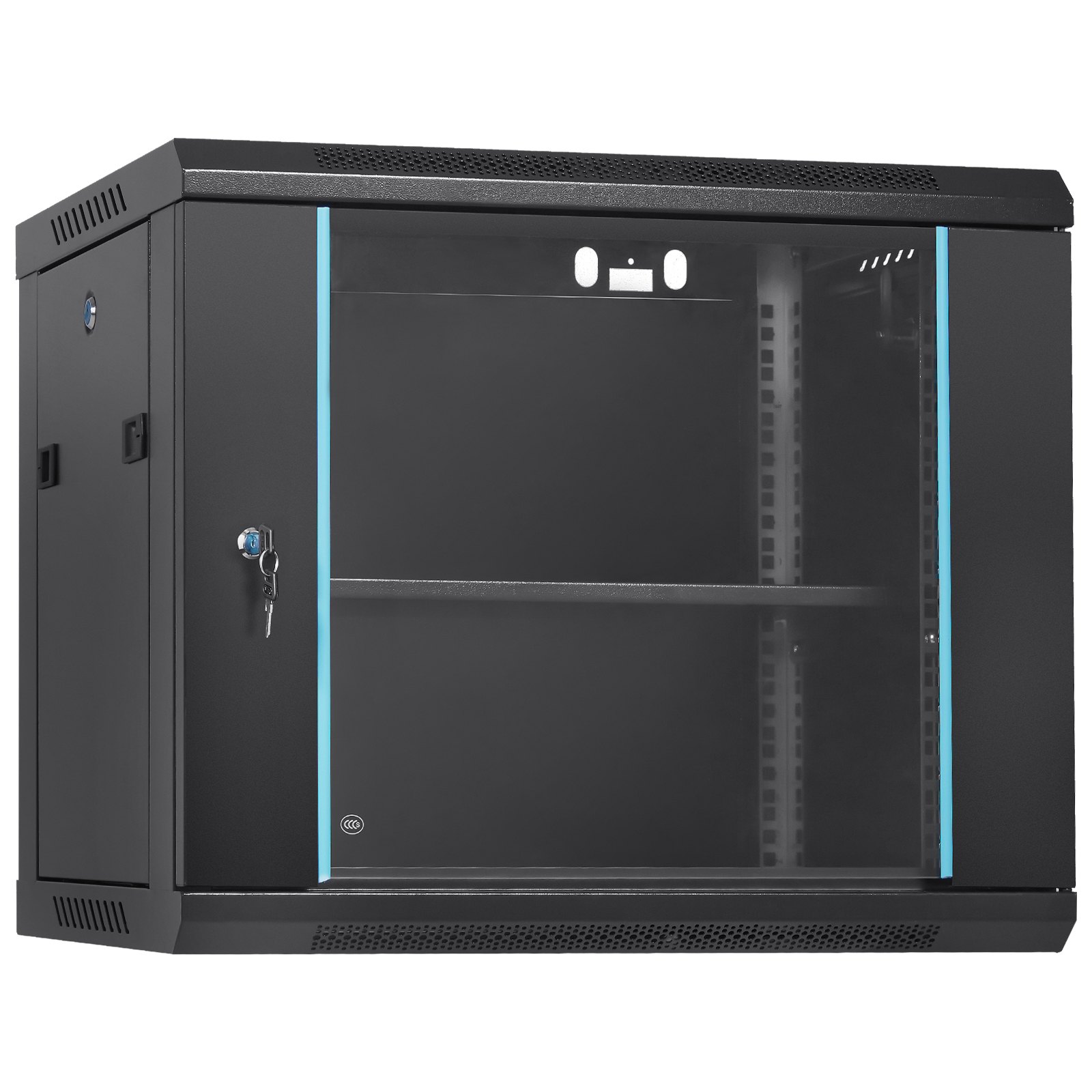 V952-WLJJGHBL9U1552RC3V0-202508011436-00 VEVOR 9U Wall Mount Network Server Cabinet, 39.37 cm Deep, Server Rack Cabinet Enclosure, 90.7 kg Max. Ground-mounted Load Capacity, with Locking Glass Door Side Panels, for IT Equipment, A/V Devices - Image 1