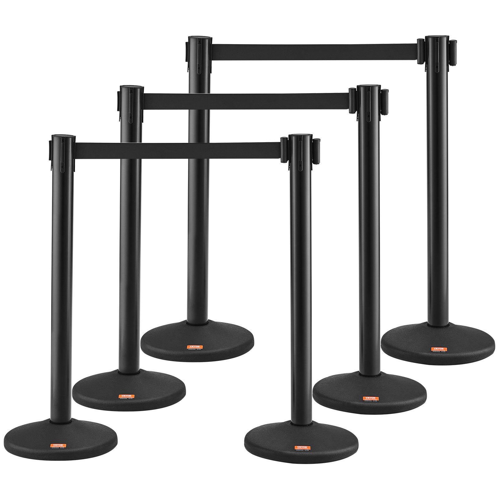 V952-ZGGLZHSSLZX6P36AJV0-202507141210-00 VEVOR Crowd Control Stanchions, 6-Pack Crowd Control Barriers with 3PCS 6.5FT Black Retractable Belts, Plastic Stanchion Queue Post, Belt Barriers Line Divider Stanchion Set for Airport, Exhibition - Image 1