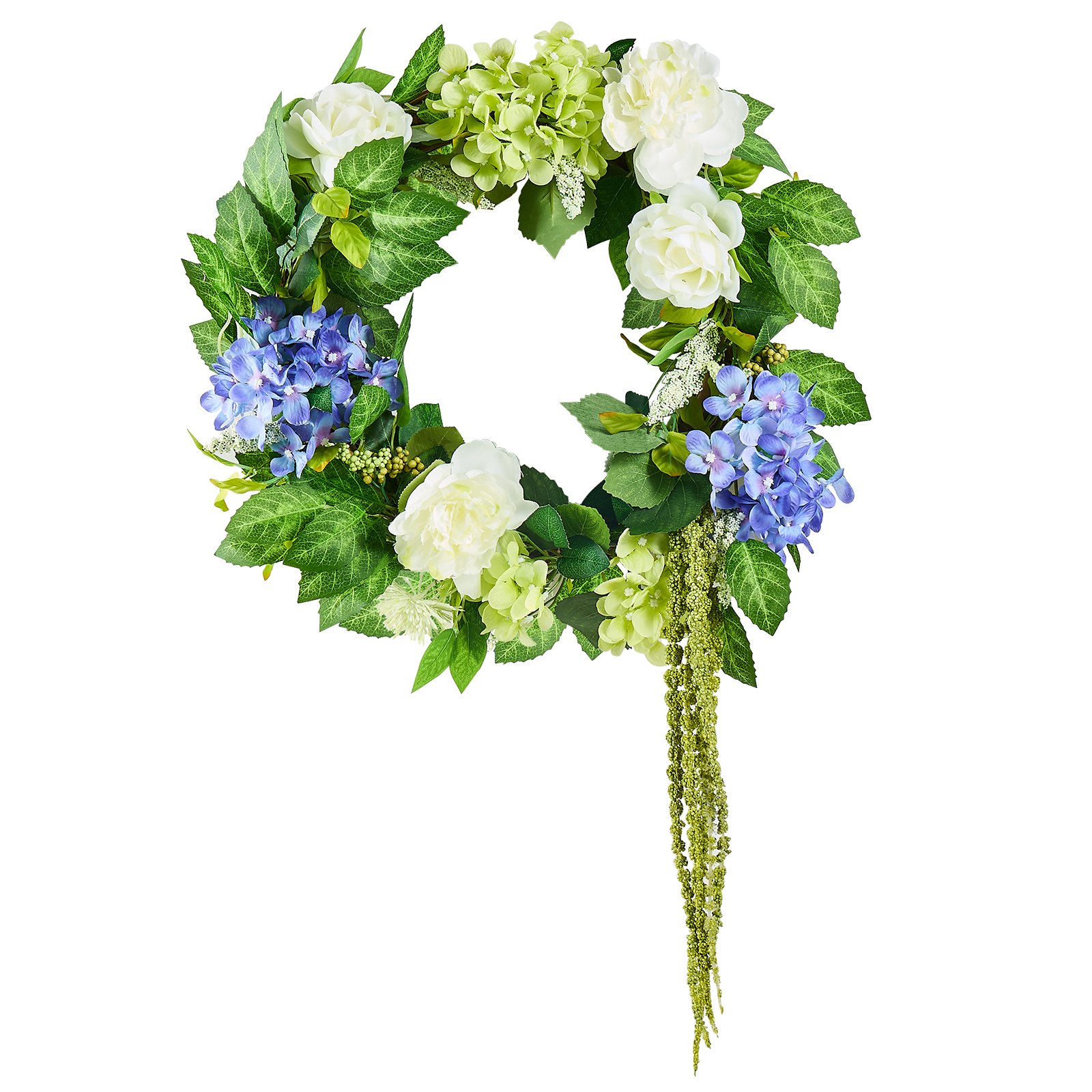 V952-ZSHHXQHTMLBL4G2OKV0-202507141431-00 VEVOR Artificial Decorative Wreath 58.42 cm Blue White Green Hydrangeas Roses - Image 1