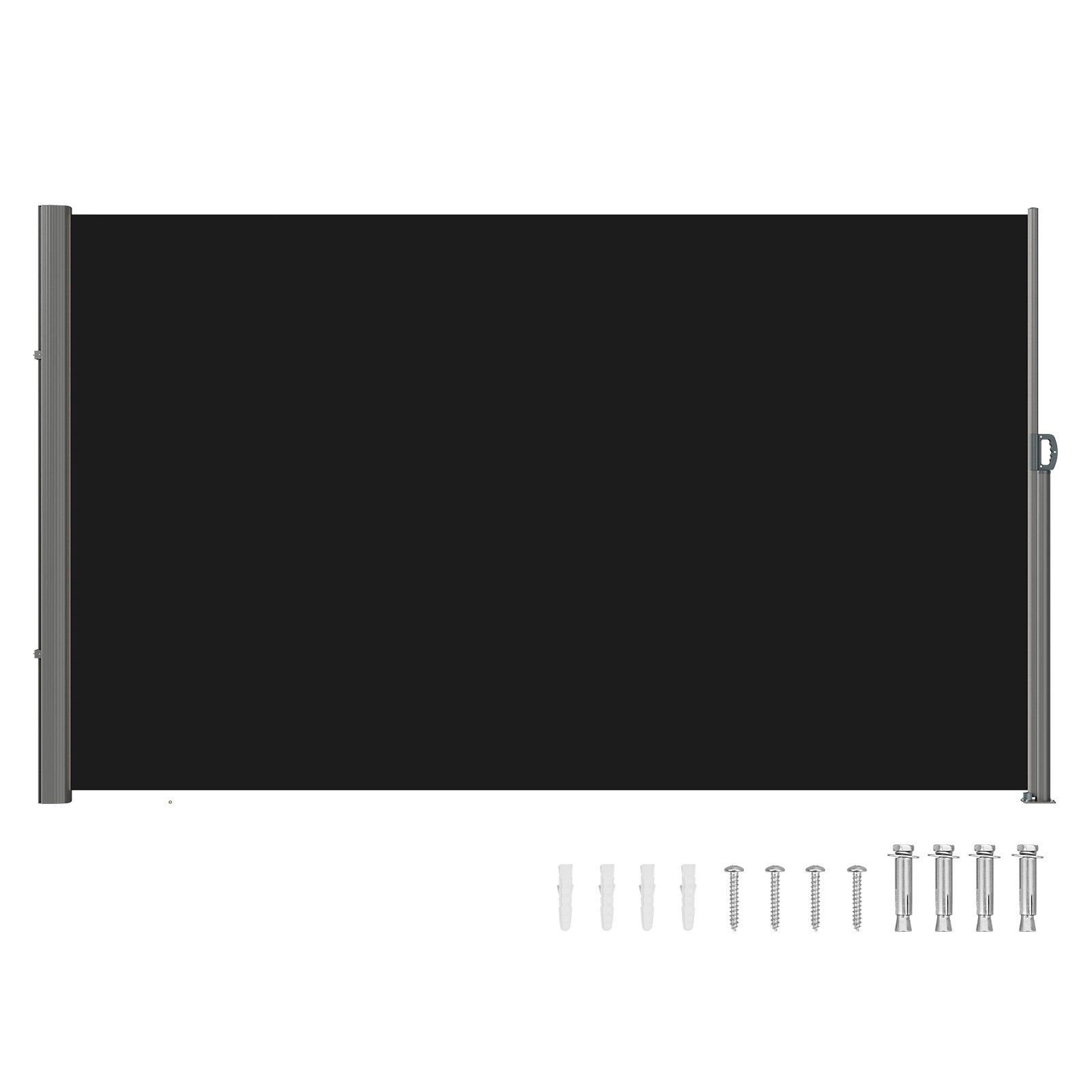 V952-ZYPF160X300CMBK01V0-202507141811-00 VEVOR Retractable Side Awning, 160X300cm Aluminum Outdoor Privacy Screen, 280g Polyester Water-proof Retractable Patio Screen, UV 30+ Room Divider Wind Screen for Patio, Backyard, Balcony, Black - Image 1