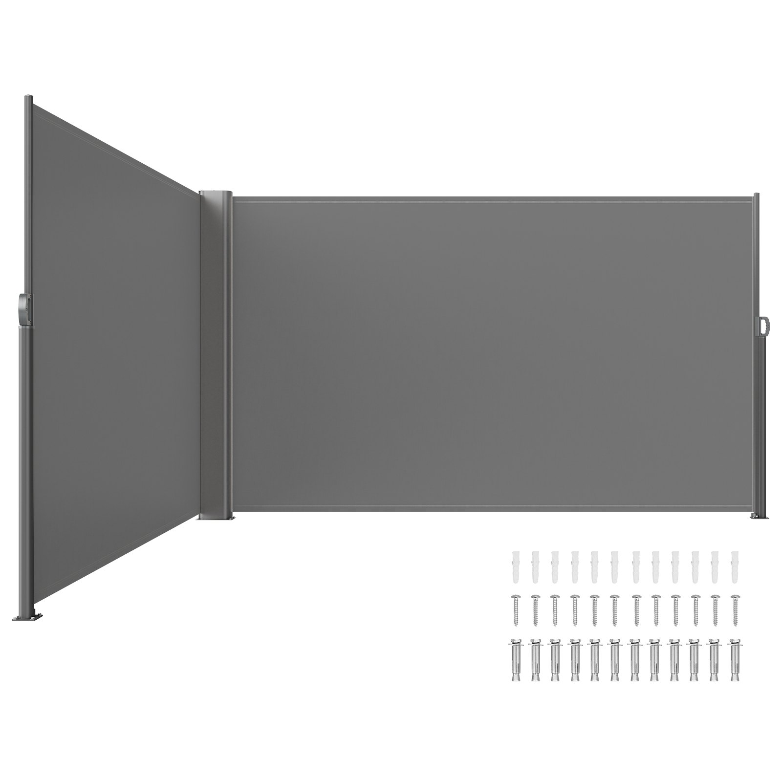 V952-ZYPF160X600CMGY01V0-202507141648-00 VEVOR Retractable Side Awning, 160X600cm Aluminum Outdoor Privacy Screen, 280g Polyester Water-proof Retractable Patio Screen, UV 30+ Room Divider Wind Screen for Patio, Backyard, Balcony, Gray - Image 1
