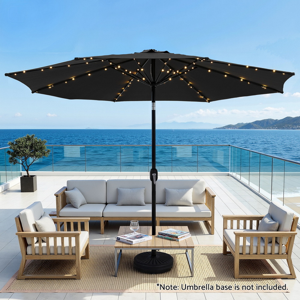XFEL-UMB-FLAP-LED-BK-202509301513-00 Instahut Outdoor Umbrella 2.9m Market Umbrella with String Light Tilt Black - Image 1