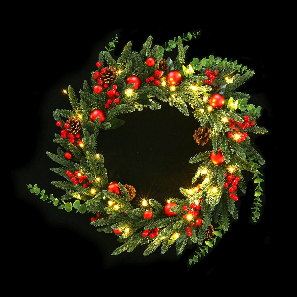 XM-TR-WRE-RD-2FT-LED-202509041808-00 Jingle Jollys Christmas Wreath 60CM LED Garland Berries Pine Cones Party Decor - Image 1