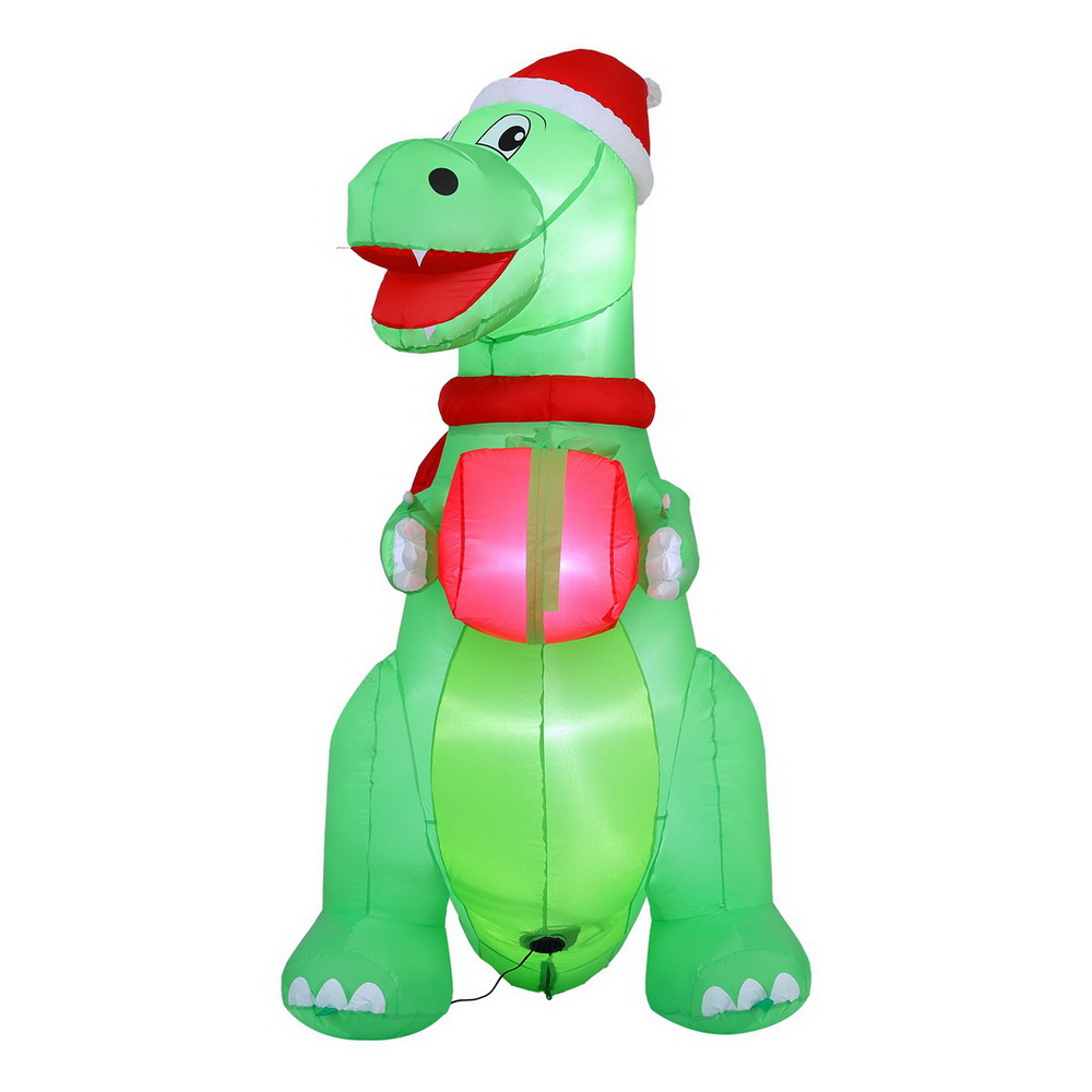 XMAS-INF-DINO-GIFT-6FT-202507181418-00 Jingle Jollys Christmas Inflatable Dinosaur 1.8M Height LED Decorations Illuminated - Image 1
