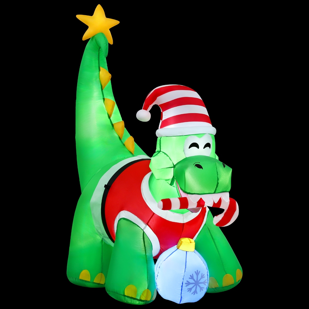 XMAS-INF-DINO-GR-6FT-202508061852-00 Jingle Jollys Christmas Inflatable Dinosaur 1.86M Height LED Decorations Illuminated - Image 1
